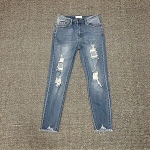 Nature Denim Women’s Light Blue Distressed Skinny Jeans